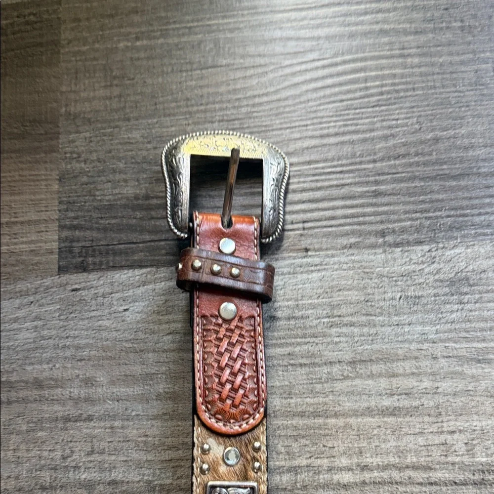 Nocona Brown Leather Western Belt with Silver Concho Buckle